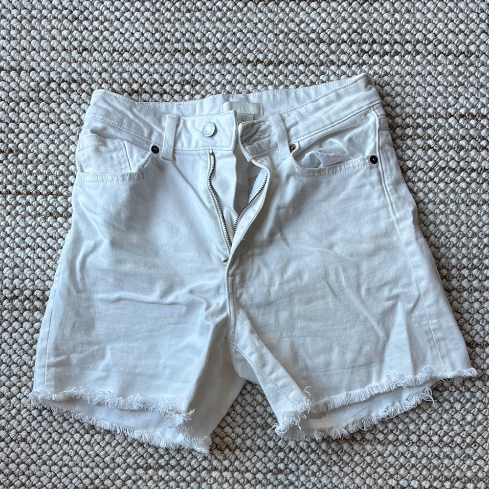 H&M White Jean Shorts with Frayed Hem